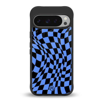 groovy blue black pattern back phone cover | glass case for google pixel 9 pro xl