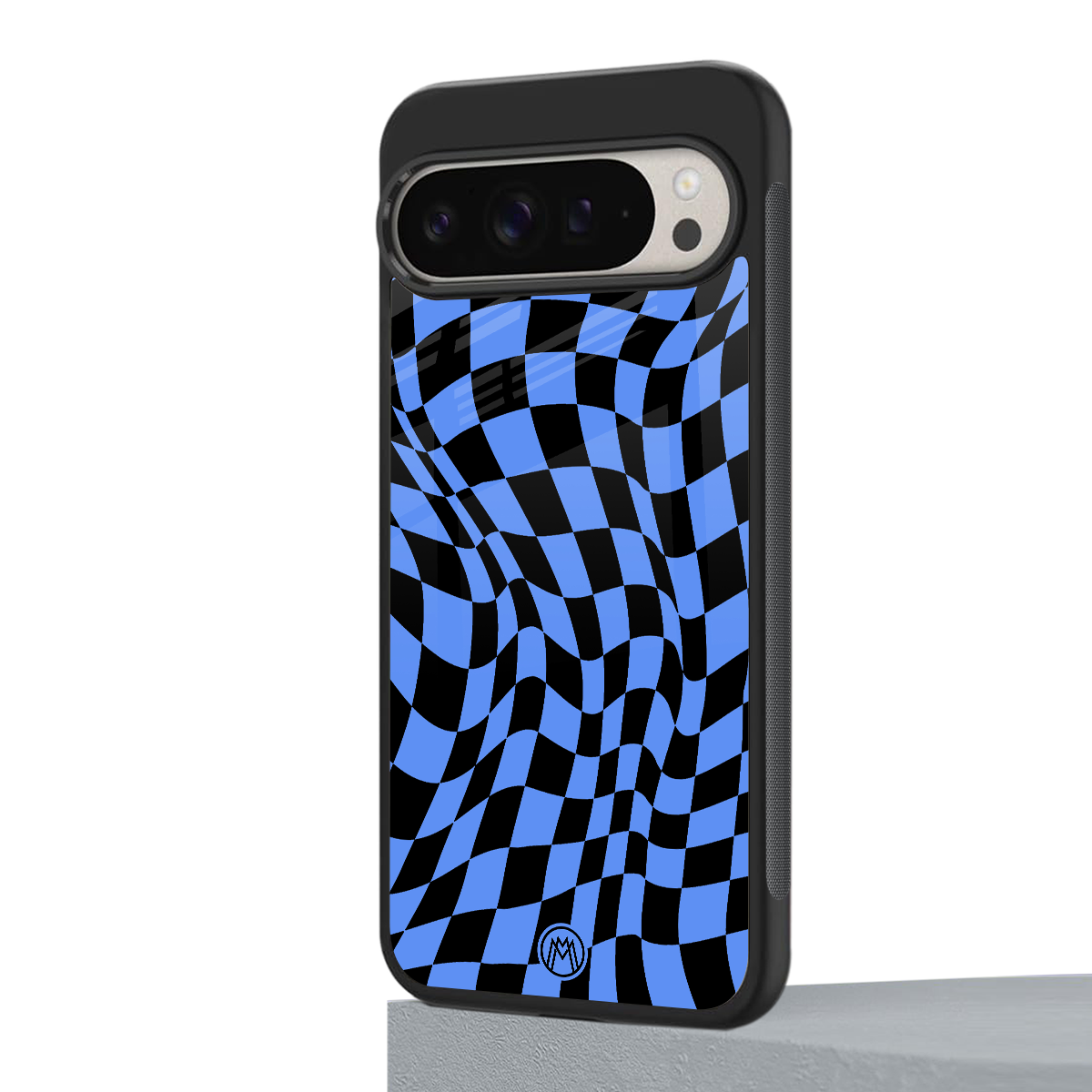 groovy blue black pattern back phone cover | glass case for google pixel 9 pro