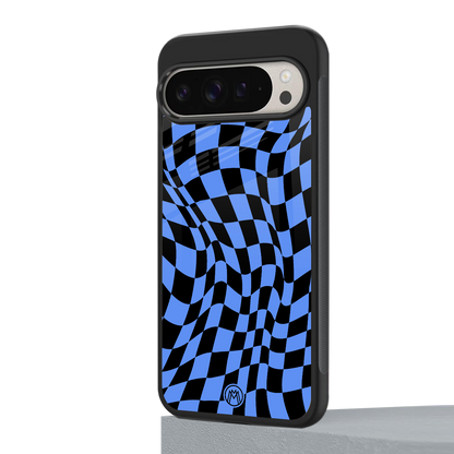 groovy blue black pattern back phone cover | glass case for google pixel 9 pro xl