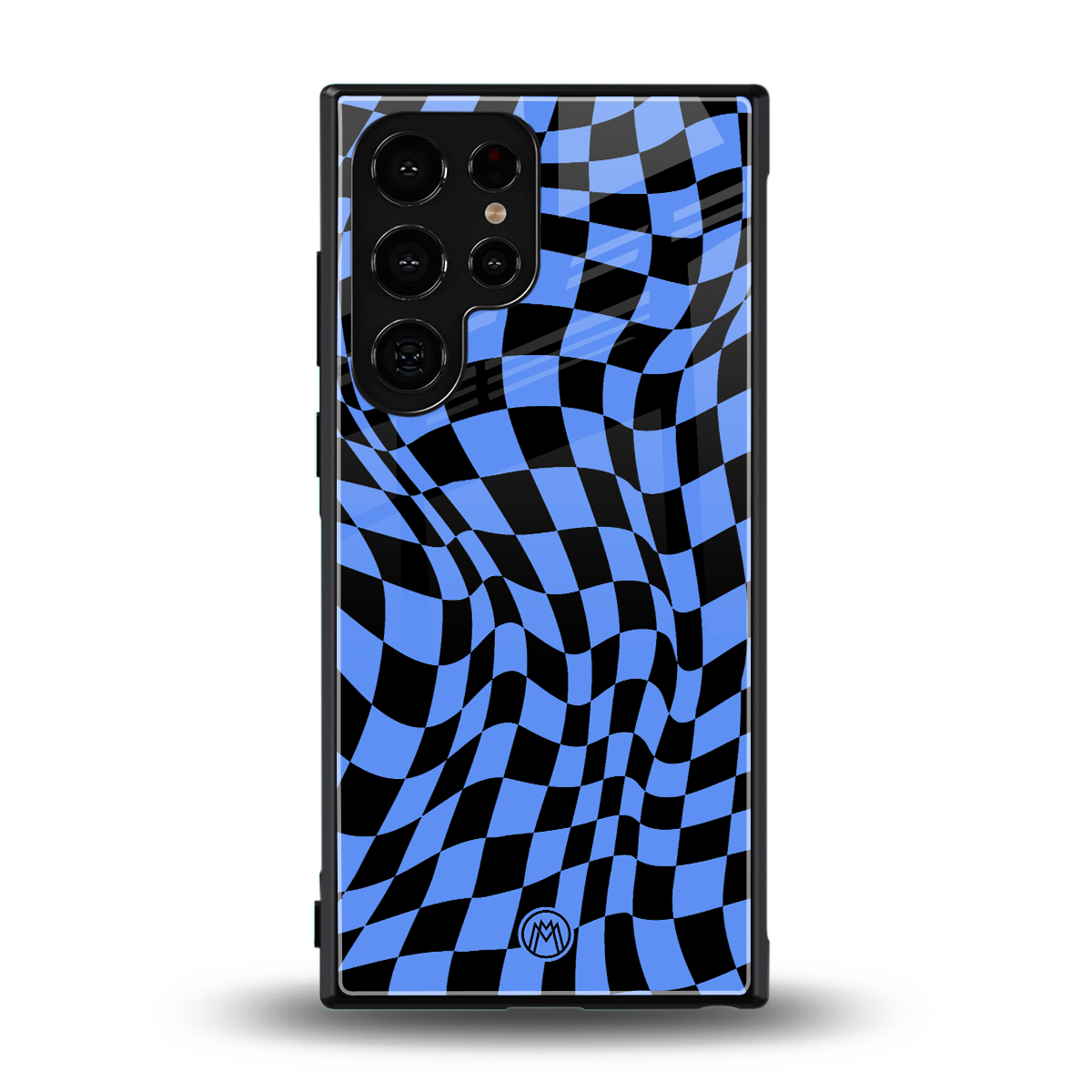 groovy blue black pattern back phone cover | glass case for samsung galaxy s23 ultra