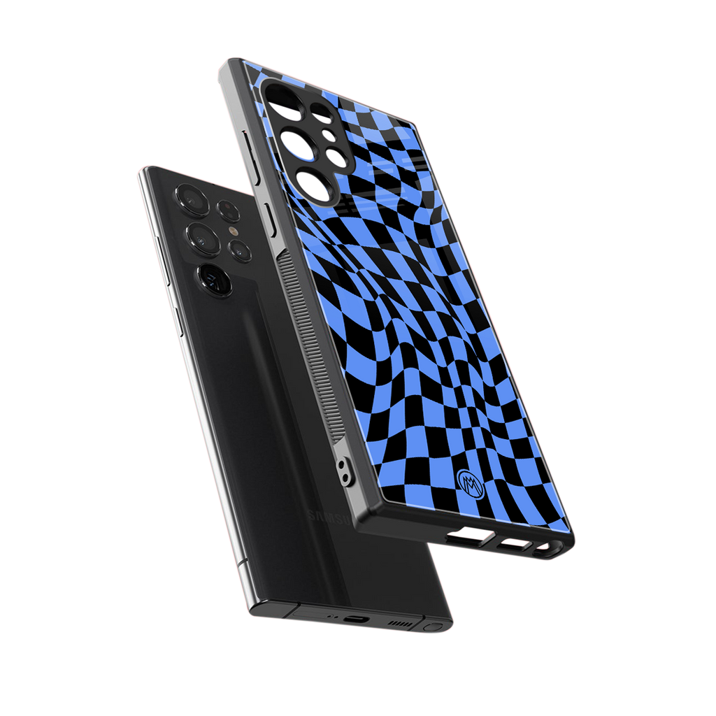 groovy blue black pattern back phone cover | glass case for samsung galaxy s23 ultra