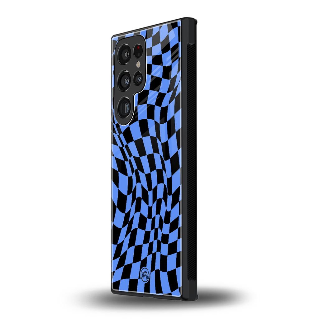 groovy blue black pattern back phone cover | glass case for samsung galaxy s23 ultra