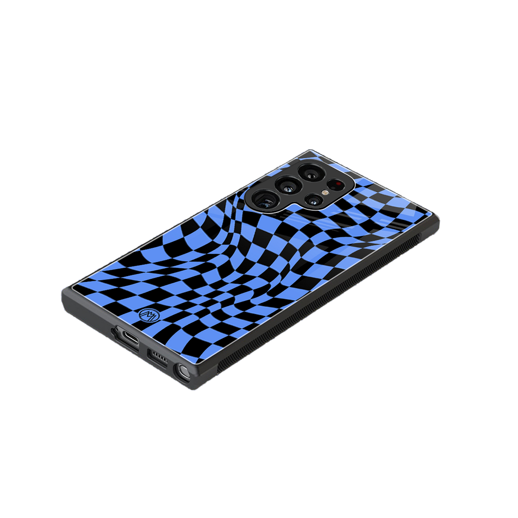 groovy blue black pattern back phone cover | glass case for samsung galaxy s23 ultra