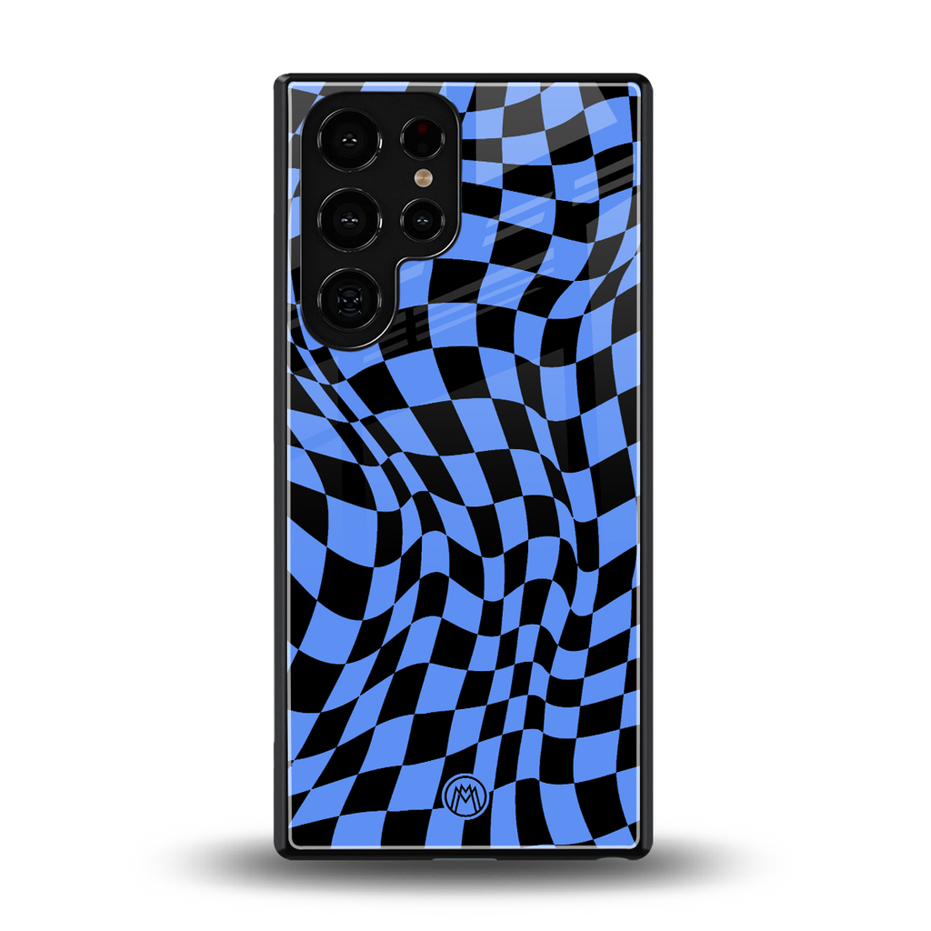 groovy blue black pattern back phone cover | glass case for samsung galaxy s25 ultra
