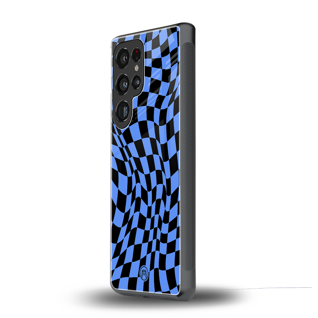 groovy blue black pattern back phone cover | glass case for samsung galaxy s25 ultra