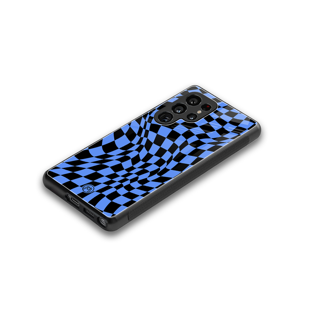 groovy blue black pattern back phone cover | glass case for samsung galaxy s25 ultra
