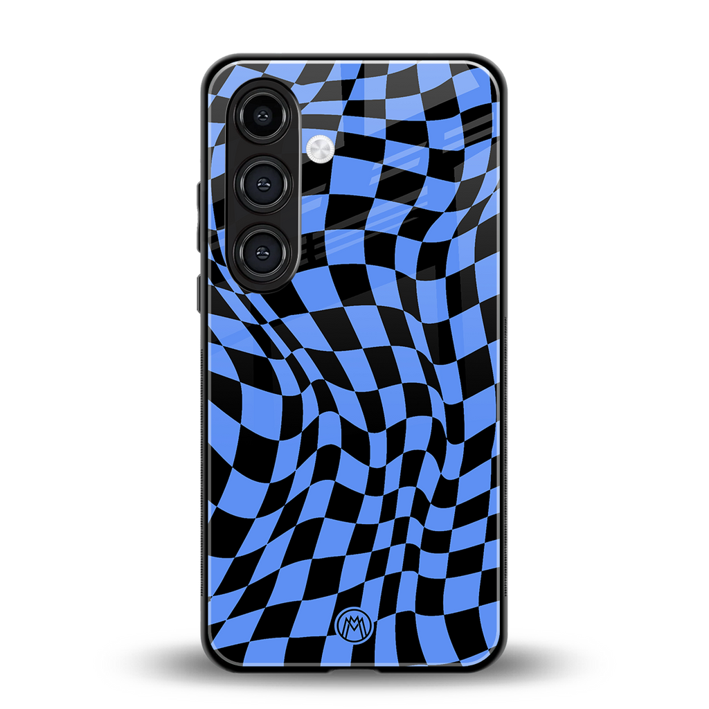 groovy blue black pattern back phone cover | glass case for samsung galaxy s24 fe