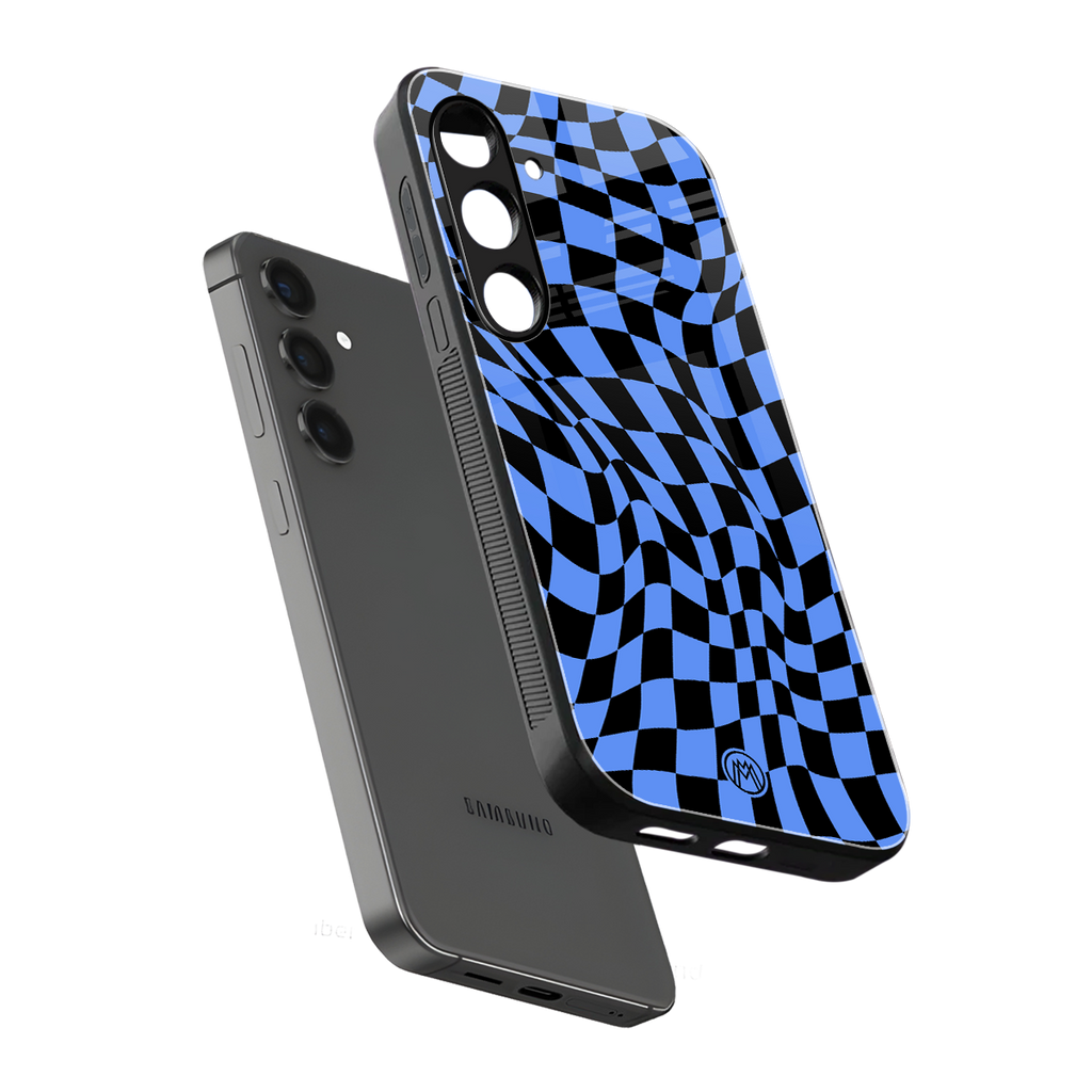 groovy blue black pattern back phone cover | glass case for samsung galaxy s24 plus