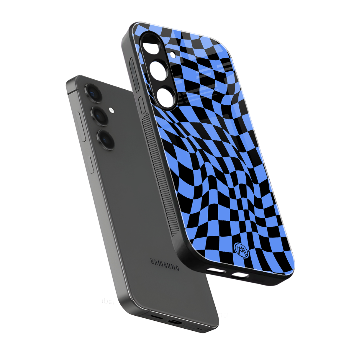 groovy blue black pattern back phone cover | glass case for samsung galaxy s23 plus