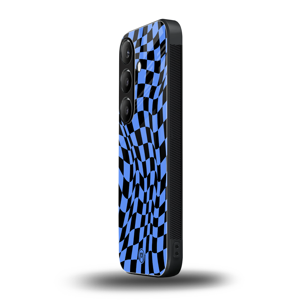 groovy blue black pattern back phone cover | glass case for samsung galaxy s25 plus