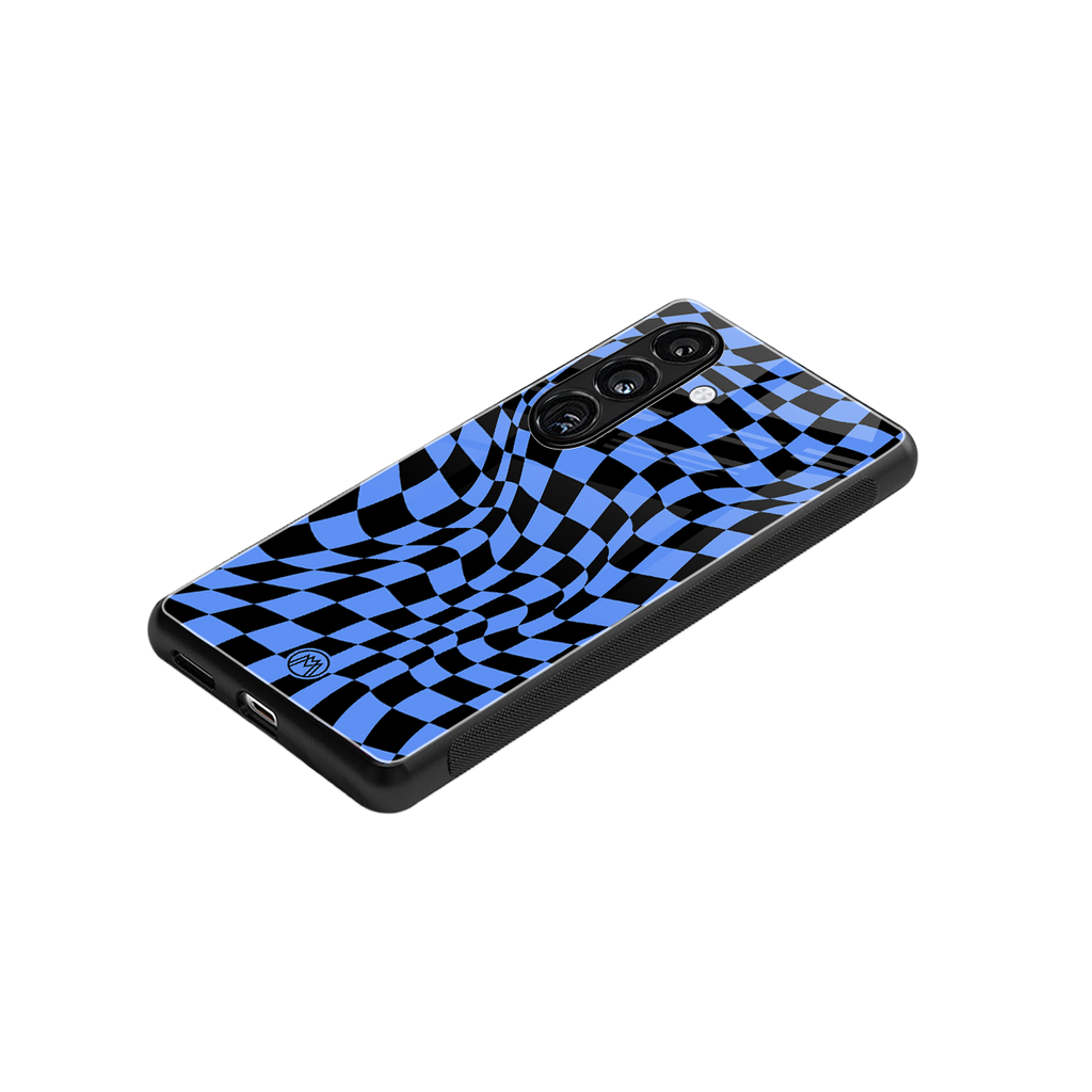 groovy blue black pattern back phone cover | glass case for samsung galaxy s24 plus