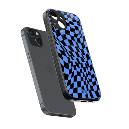 groovy blue black pattern back phone cover | glass case for iphone 14