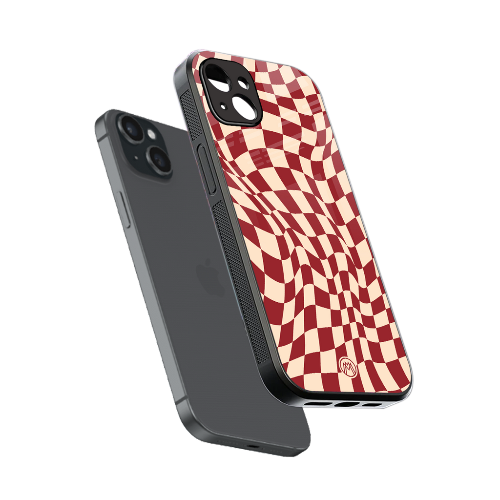 groovy red cream pattern back phone cover | glass case for iphone 14 plus