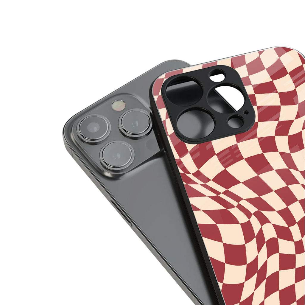 groovy red cream pattern back phone cover | glass case for iphone 16 pro max