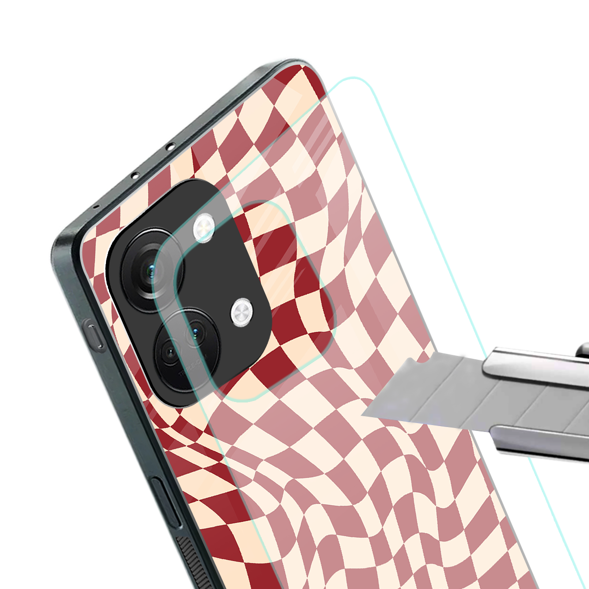 groovy red cream pattern back phone cover | glass case for oneplus nord 3