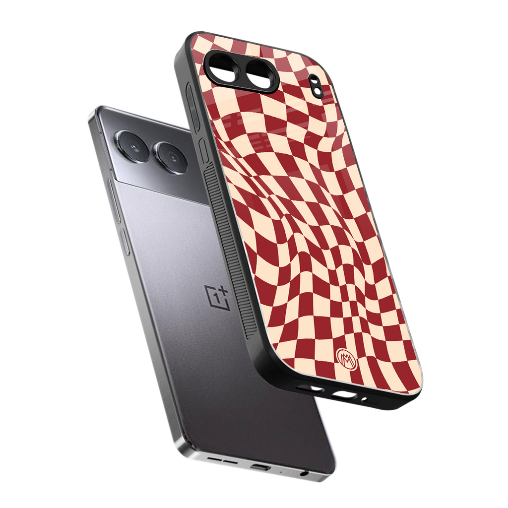 groovy red cream pattern back phone cover | glass case for oneplus nord 4