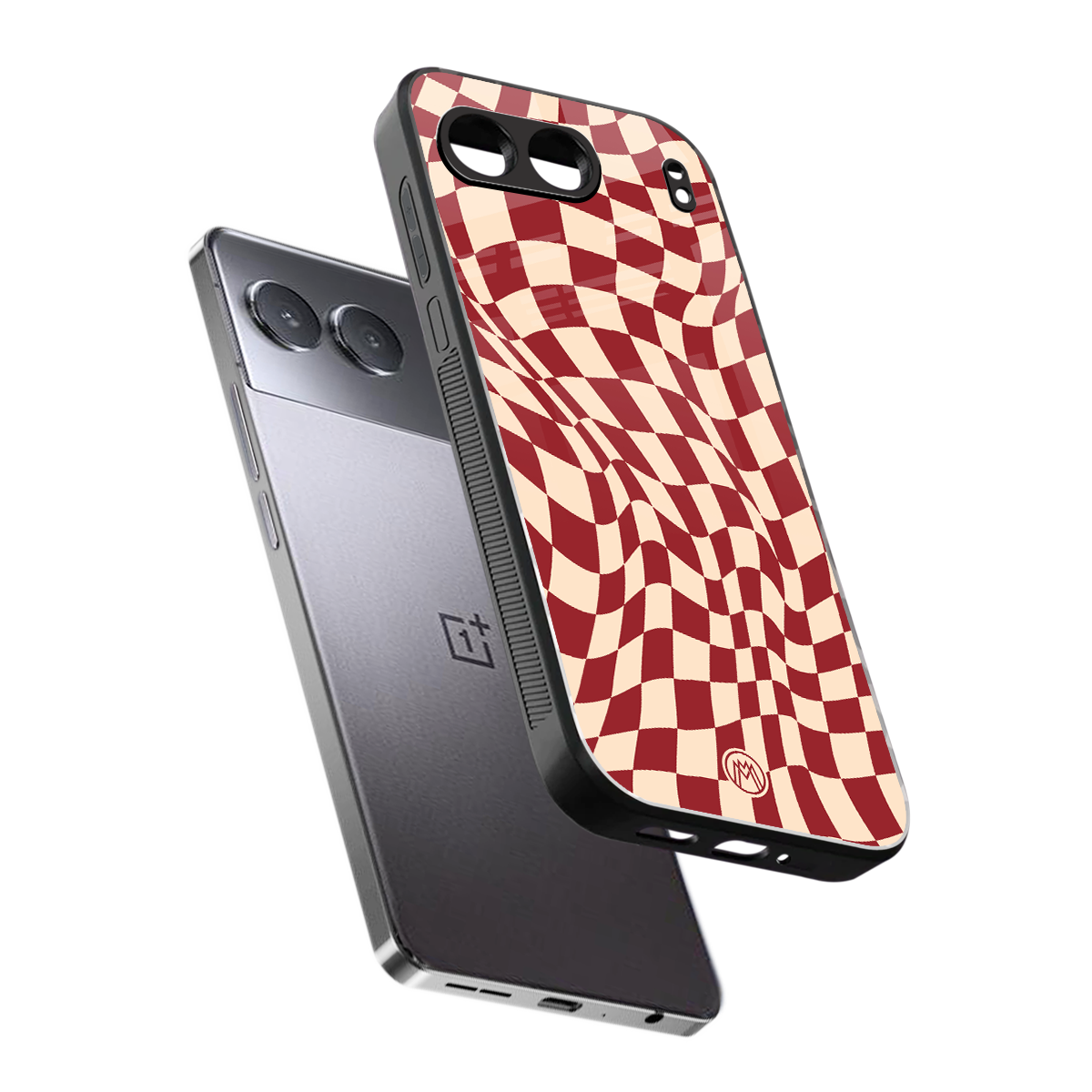 groovy red cream pattern back phone cover | glass case for oneplus nord 4