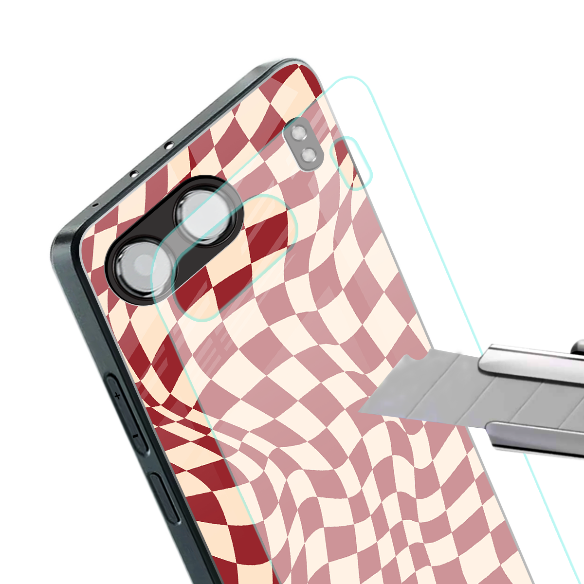 groovy red cream pattern back phone cover | glass case for oneplus nord 4
