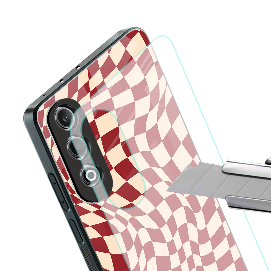 groovy red cream pattern back phone cover | glass case for oneplus nord ce 4