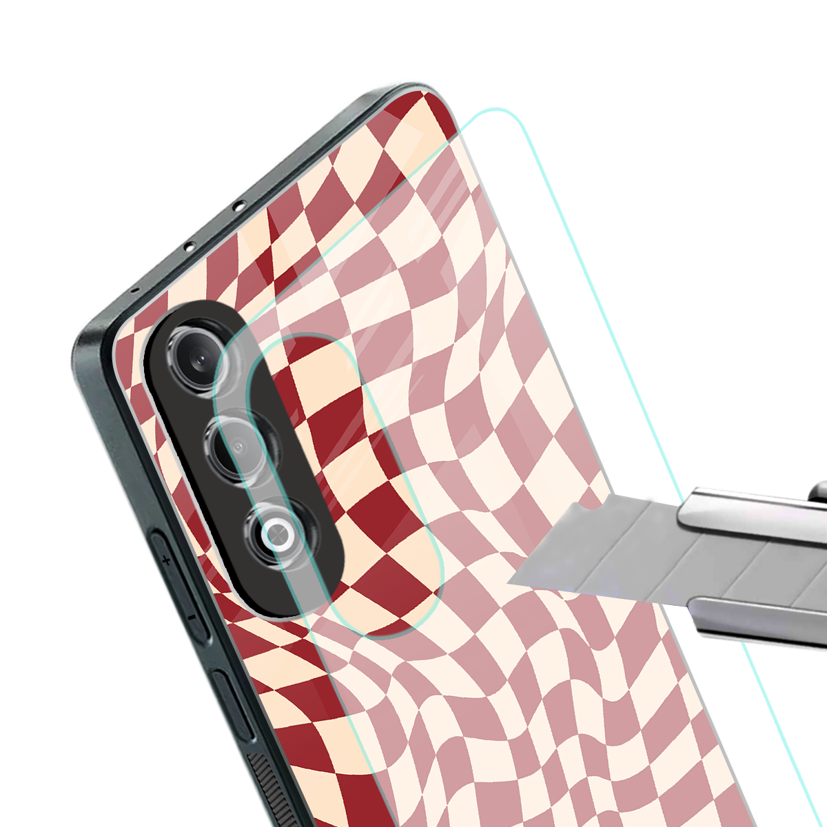 groovy red cream pattern back phone cover | glass case for oneplus nord ce 4
