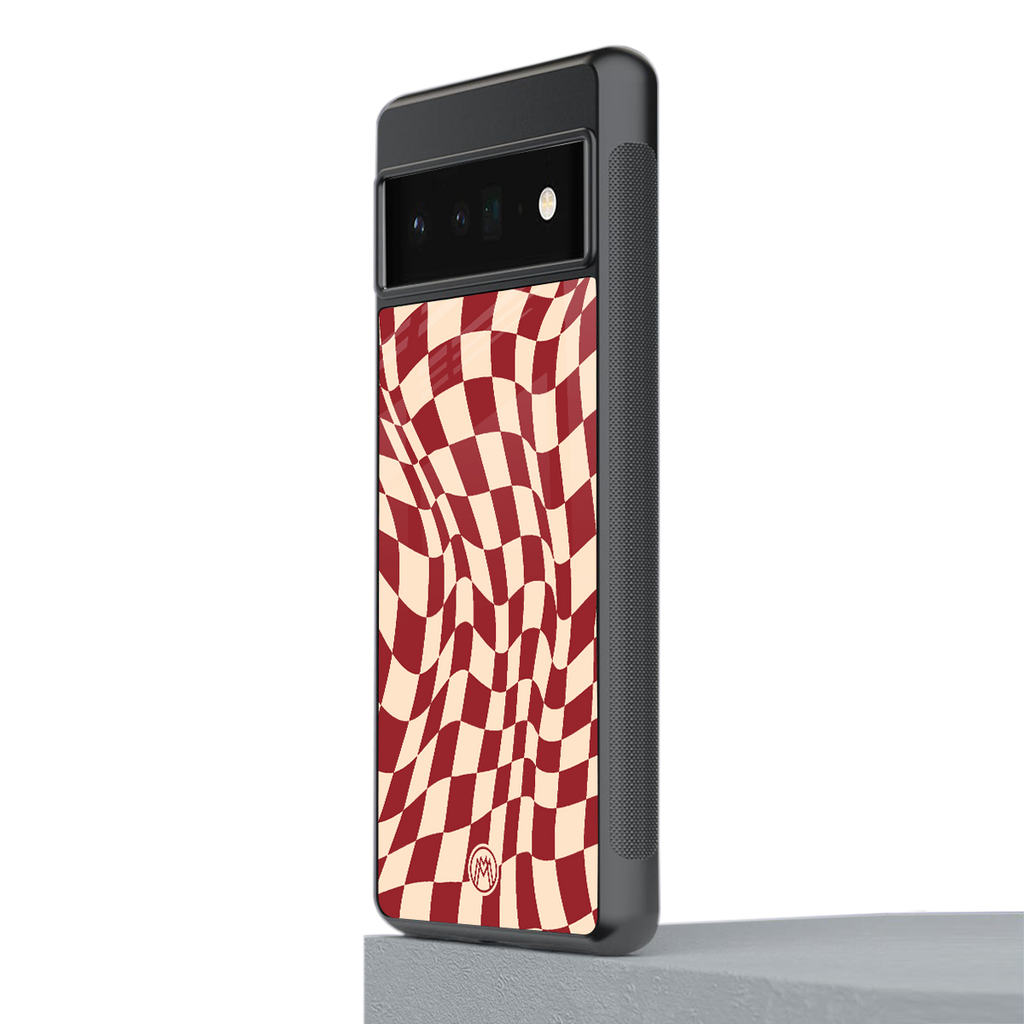 groovy red cream pattern back phone cover | glass case for google pixel 6 pro