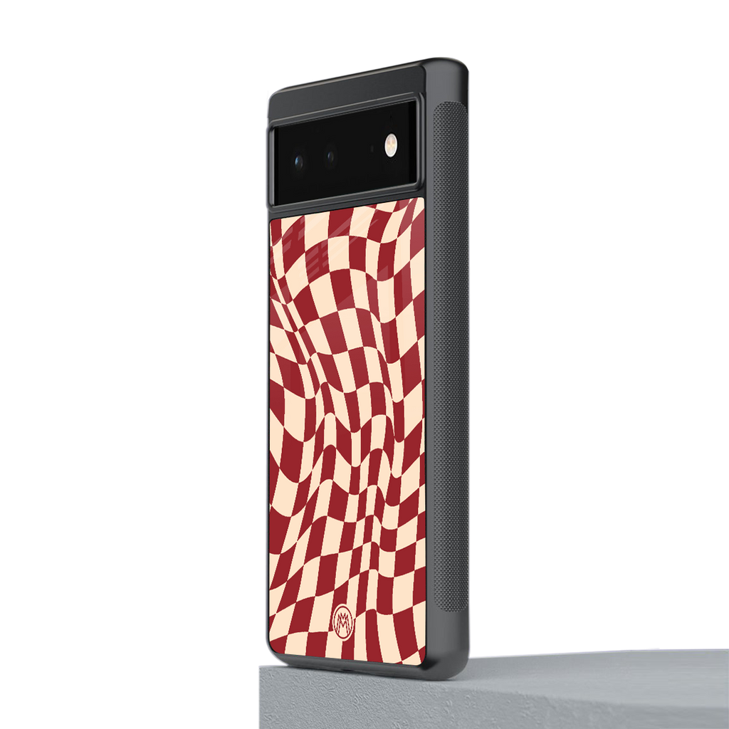 groovy red cream pattern back phone cover | glass case for google pixel 6