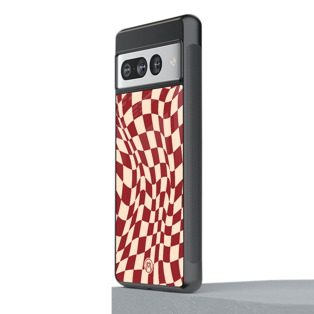 groovy red cream pattern back phone cover | glass case for google pixel 7 pro