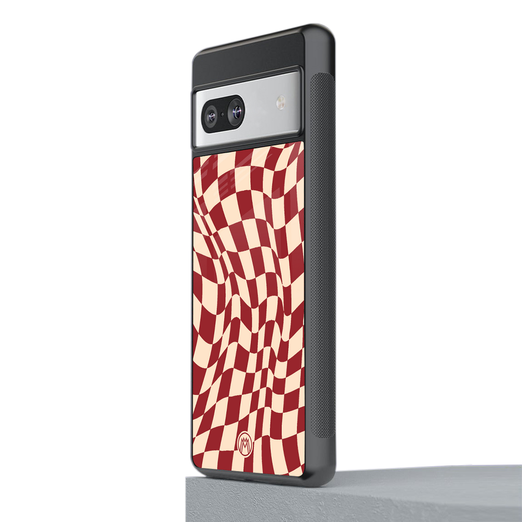 groovy red cream pattern back phone cover | glass case for Google Pixel 7