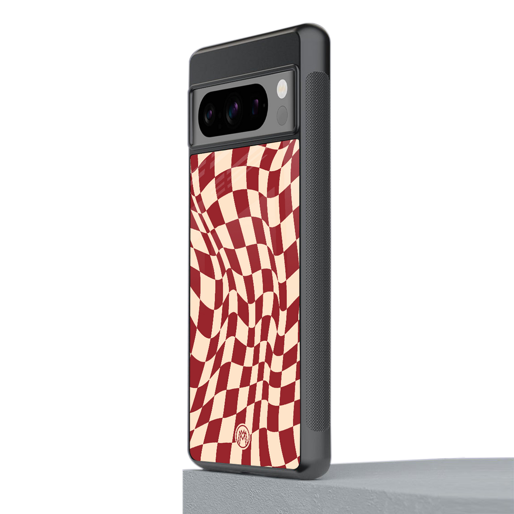 groovy red cream pattern back phone cover | glass case for google pixel 8 pro