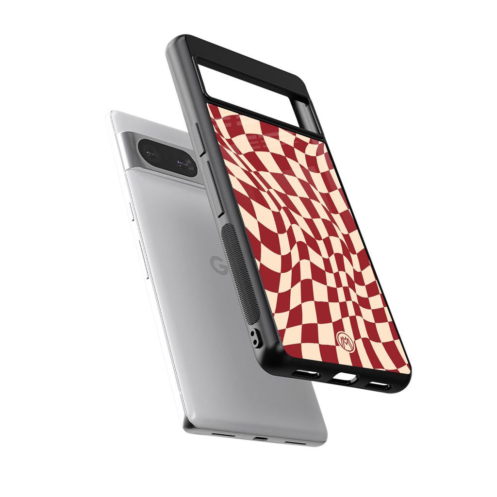 groovy red cream pattern back phone cover | glass case for Google Pixel 8