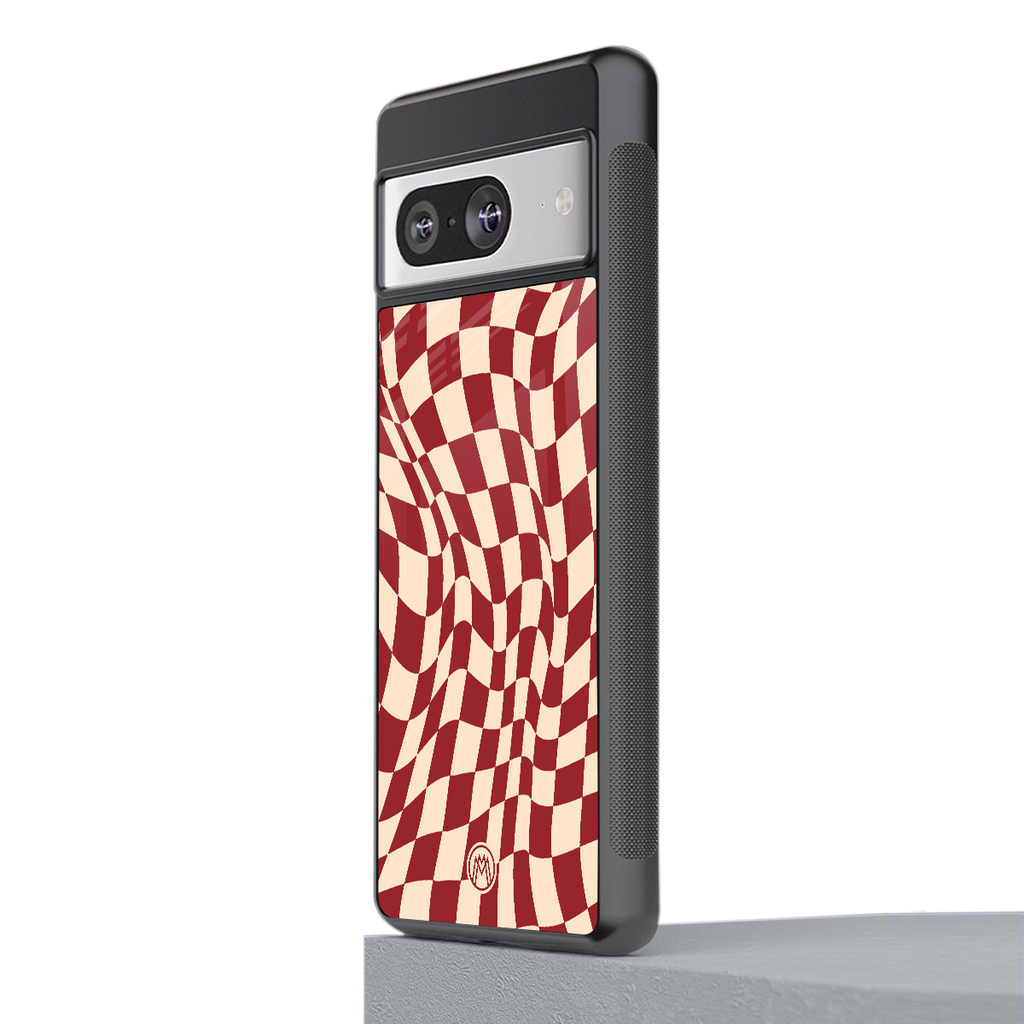groovy red cream pattern back phone cover | glass case for Google Pixel 8