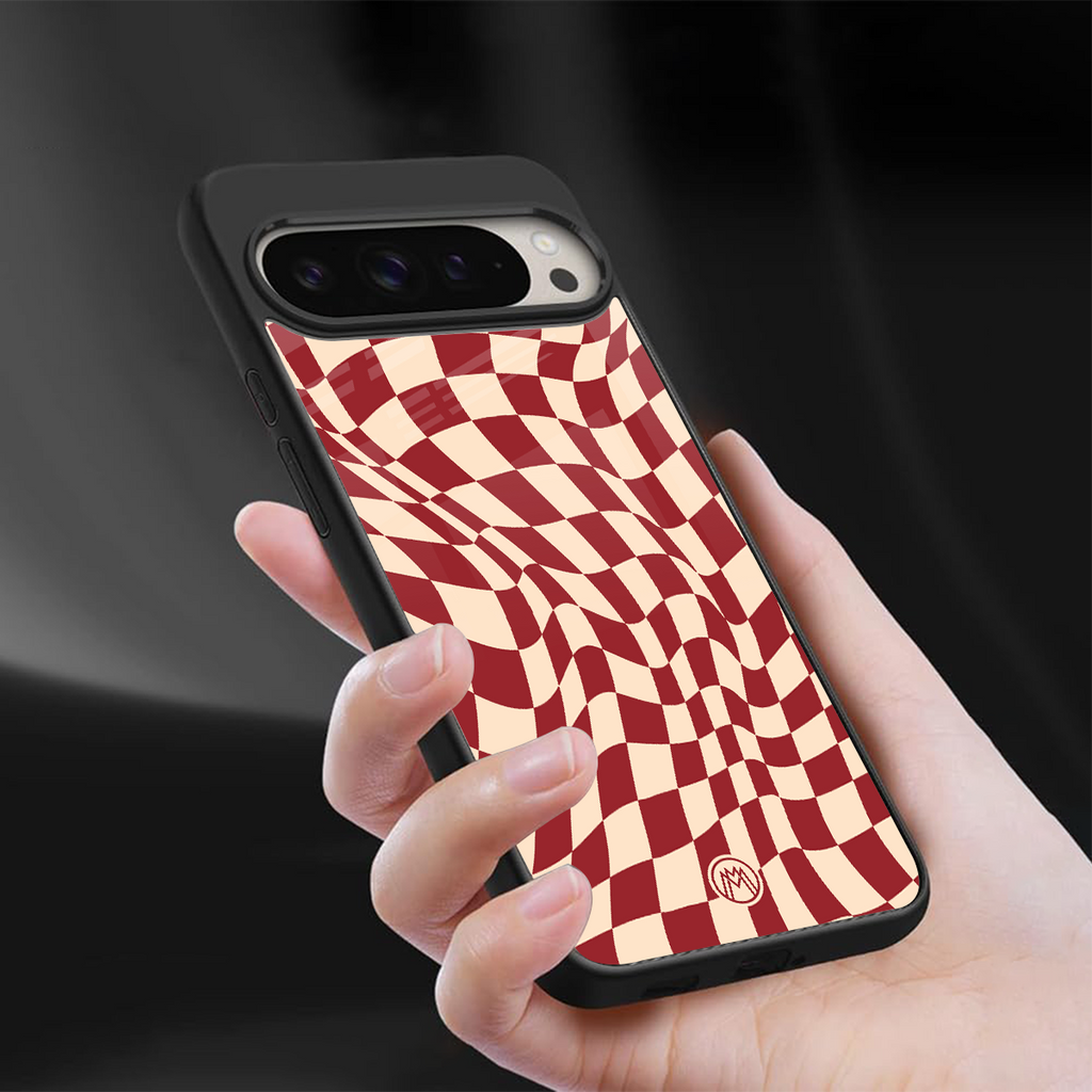 groovy red cream pattern back phone cover | glass case for google pixel 9 pro