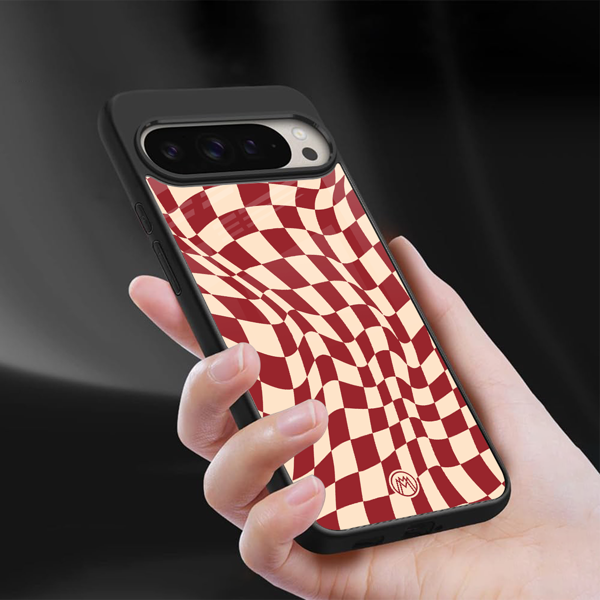 groovy red cream pattern back phone cover | glass case for google pixel 9 pro
