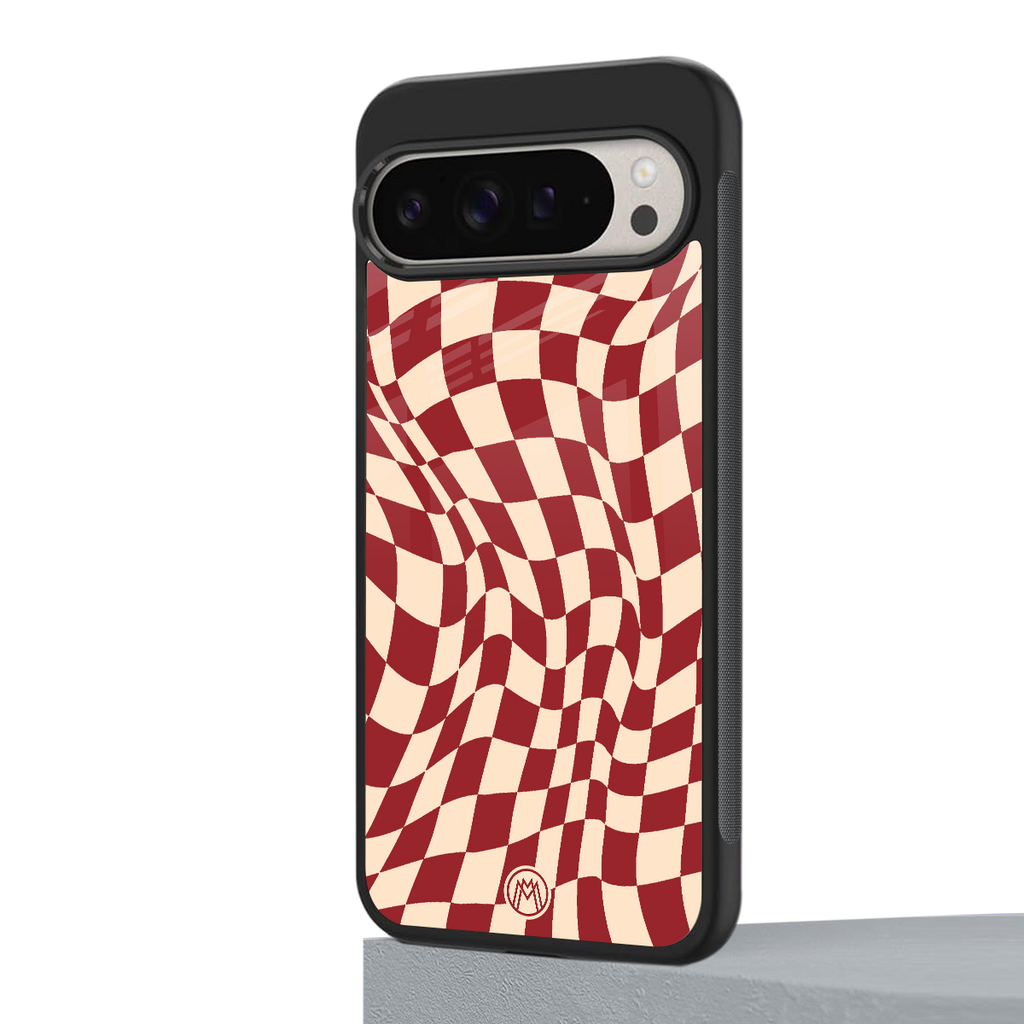 groovy red cream pattern back phone cover | glass case for google pixel 9 pro
