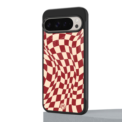 groovy red cream pattern back phone cover | glass case for google pixel 9 pro xl