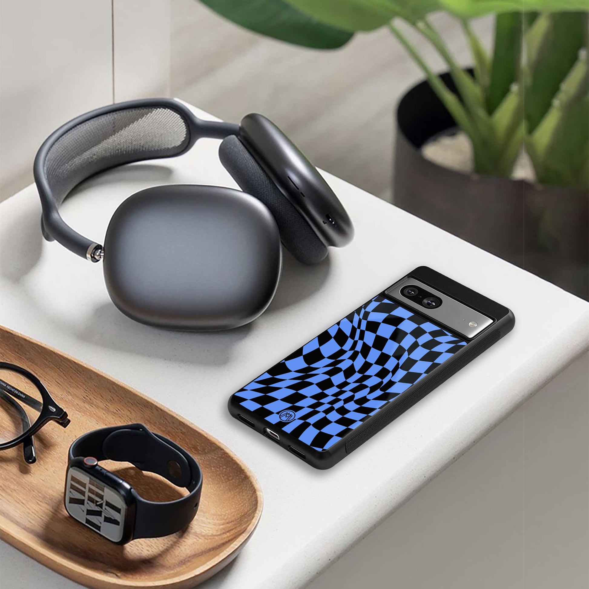 groovy blue black pattern back phone cover | glass case for iphone 13 pro max