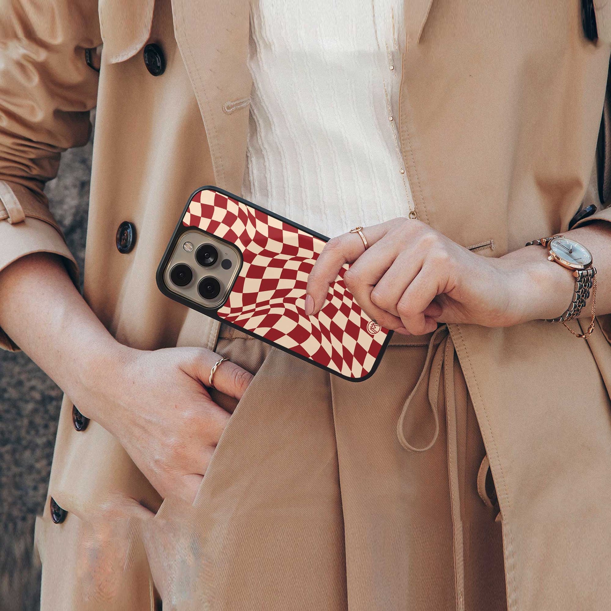 groovy red cream pattern back phone cover | glass case for iphone 13 pro max