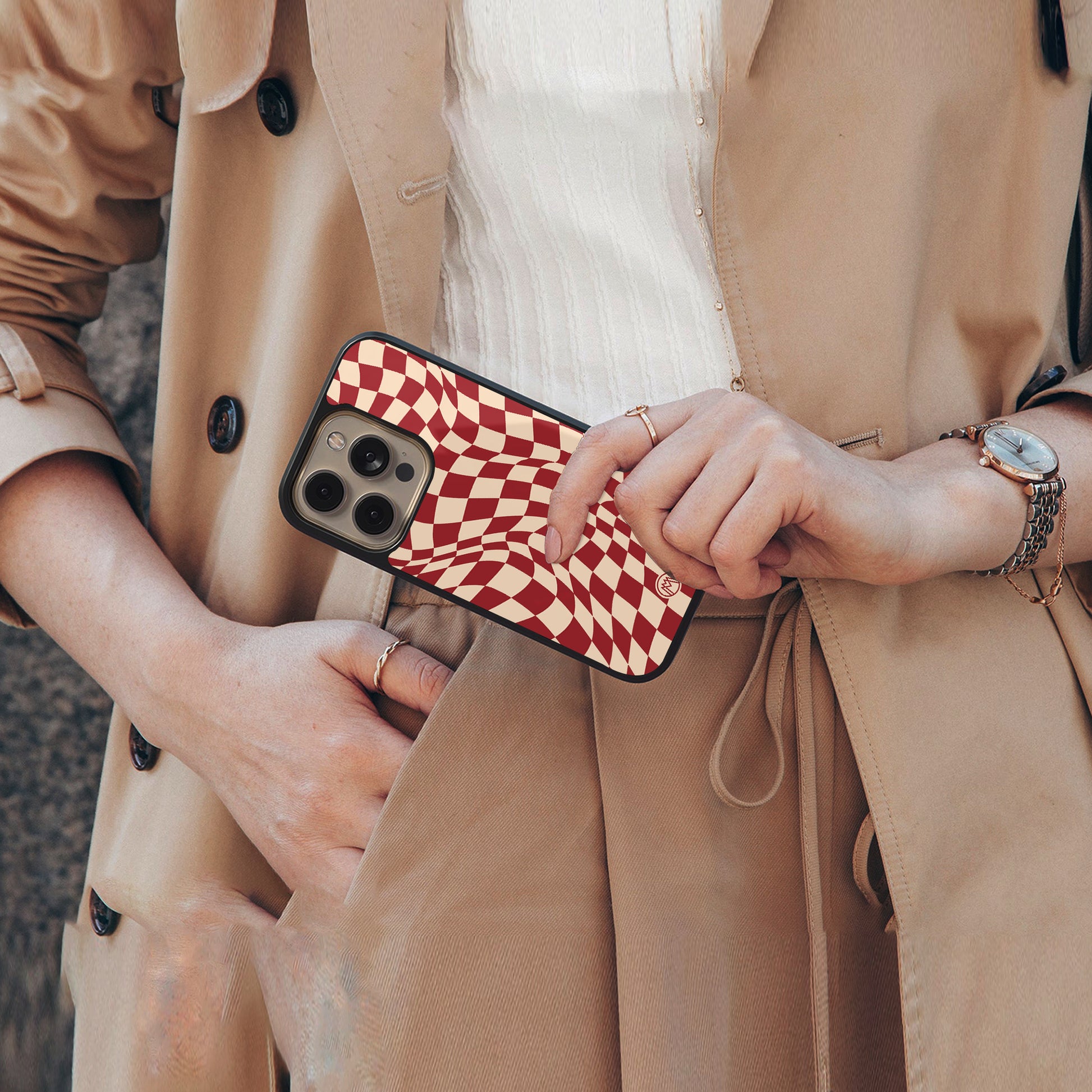 groovy red cream pattern back phone cover | glass case for iphone 16