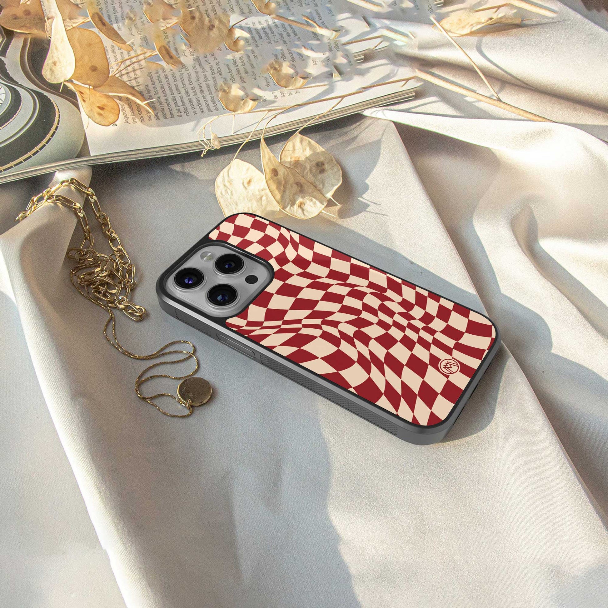 groovy red cream pattern back phone cover | glass case for iphone 13 pro max