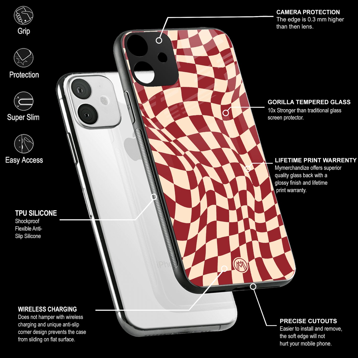 Groovy Red Cream Pattern Phone Cover | Glass Case