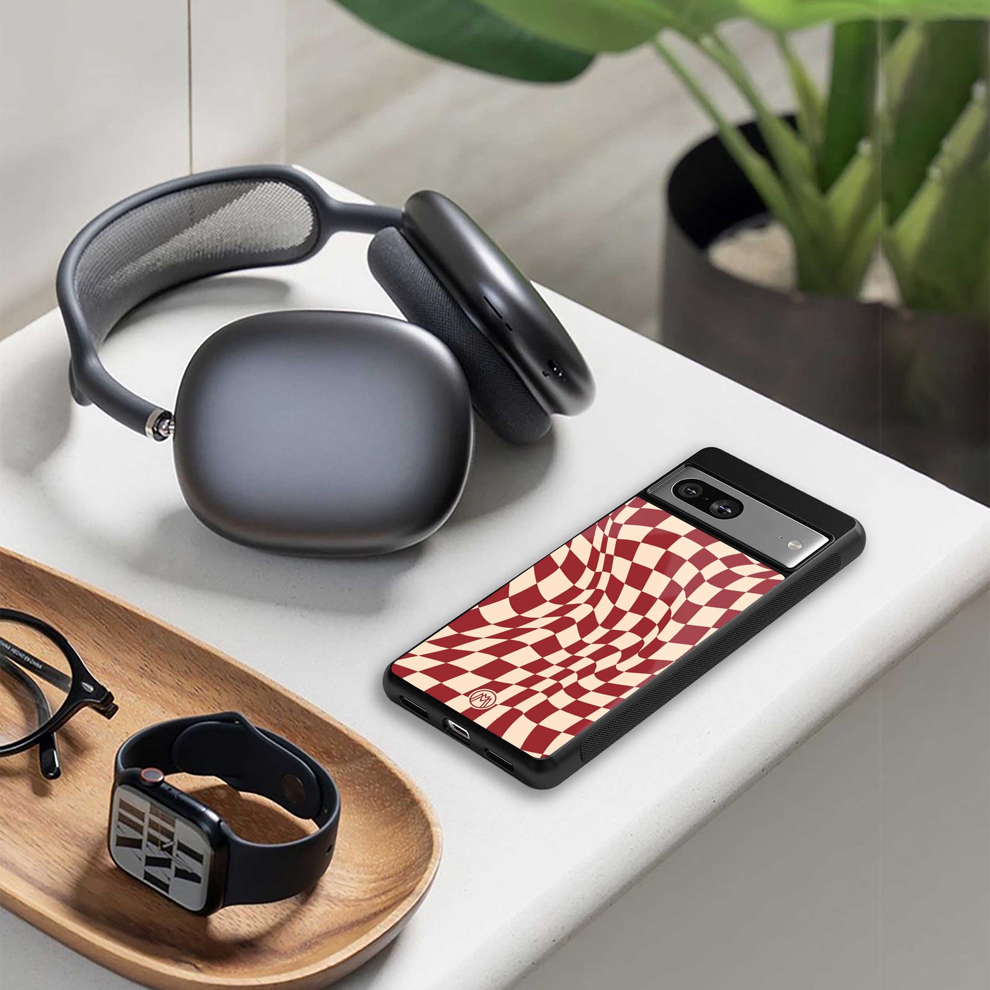 groovy red cream pattern back phone cover | glass case for iphone 14 pro max