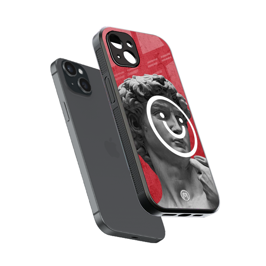 happy michelangelo back phone cover | glass case for iphone 15 plus