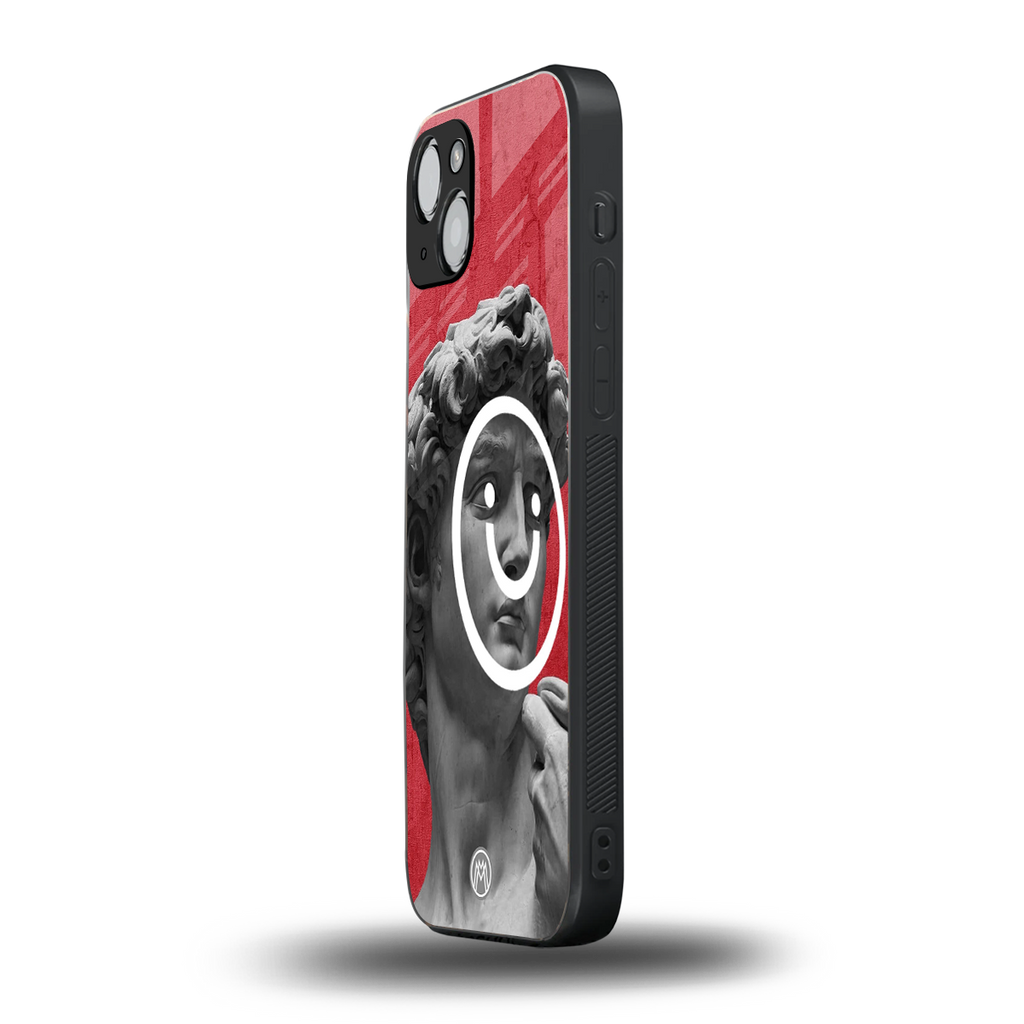 happy michelangelo back phone cover | glass case for iphone 15 plus