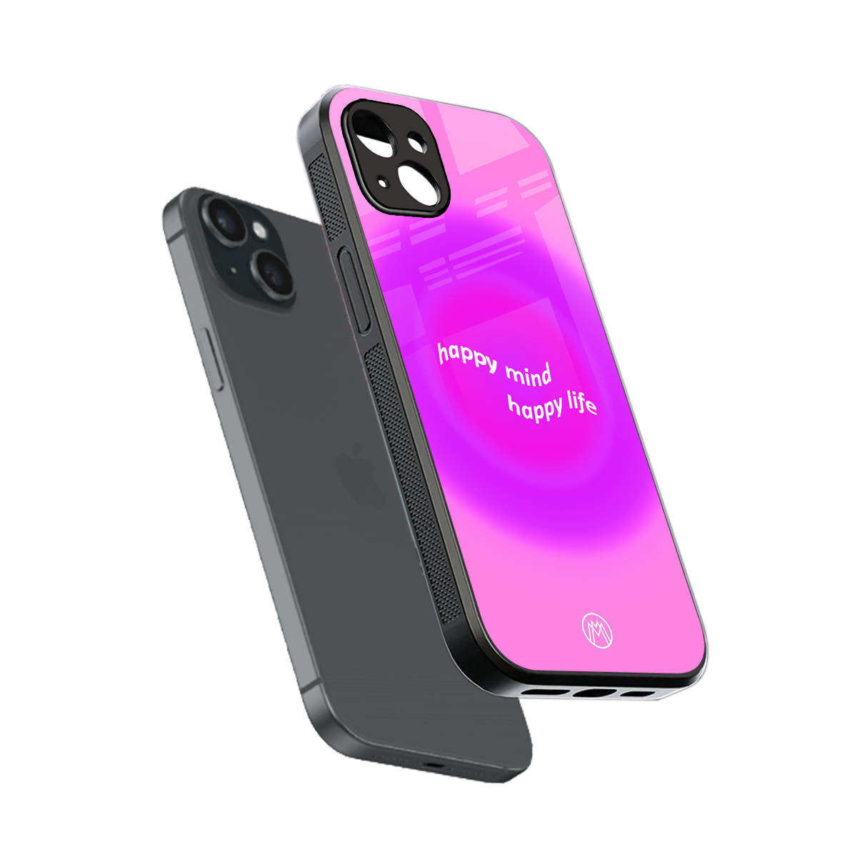 happy mind back phone cover | glass case for iphone 15 plus