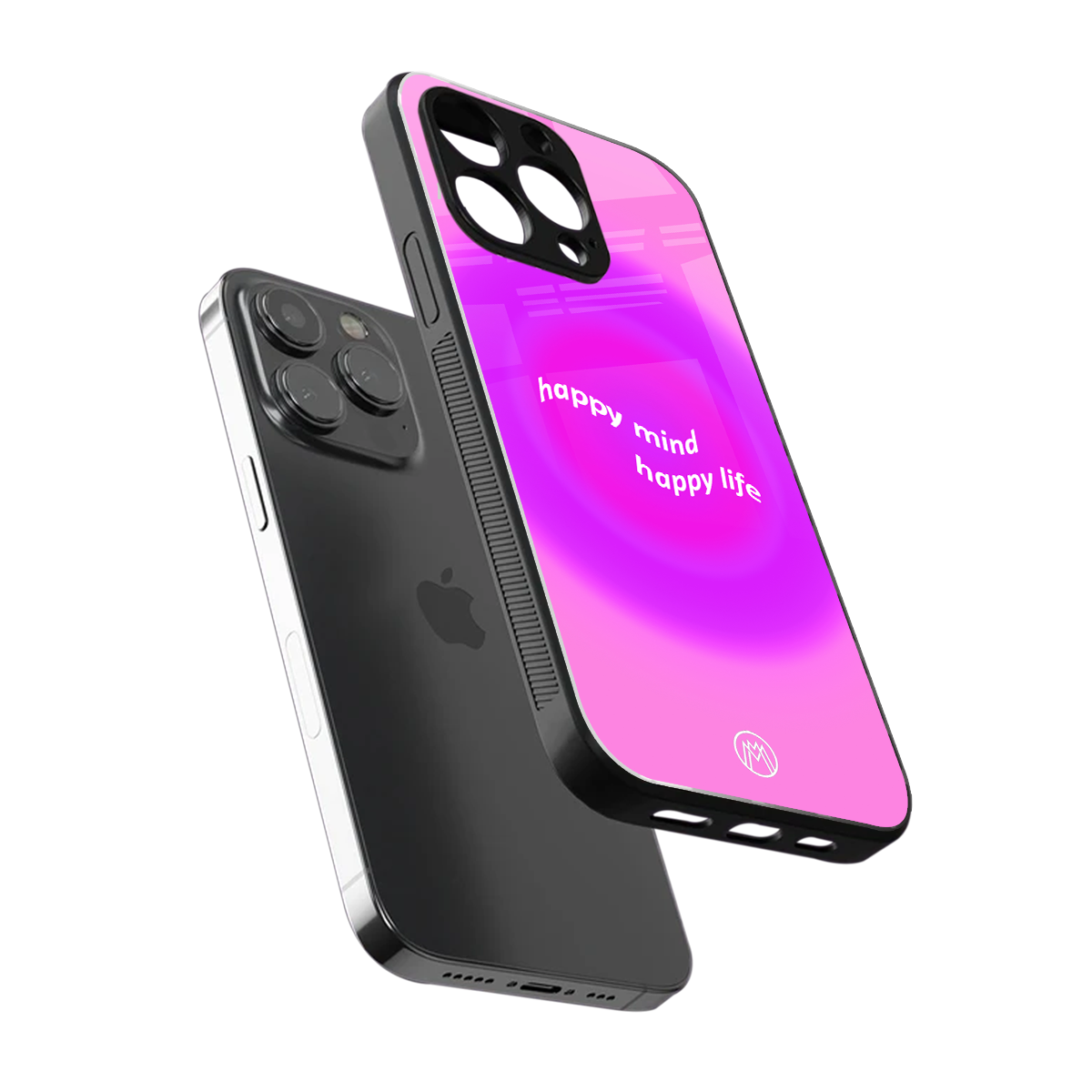 happy mind back phone cover | glass case for iphone 15 pro max