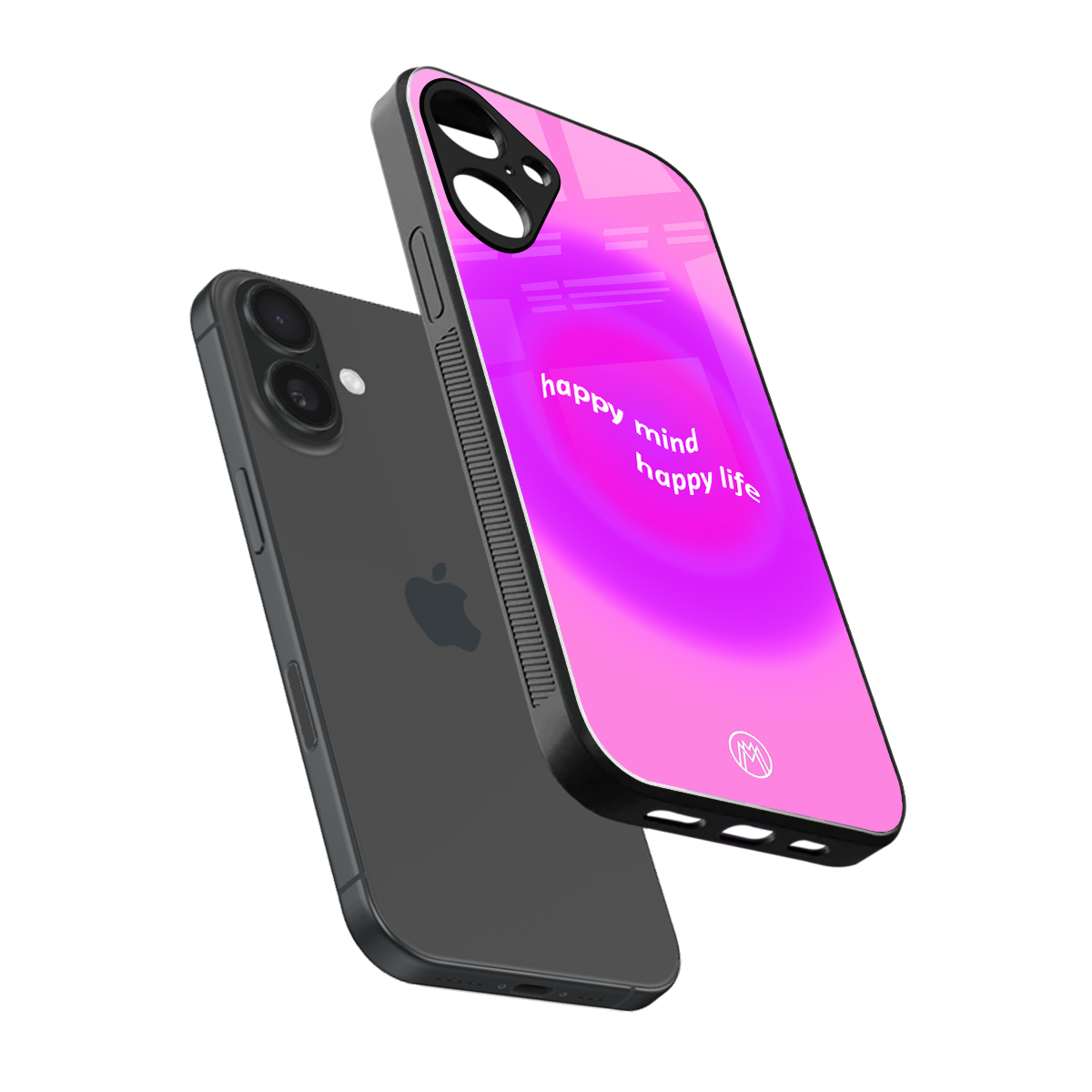 happy mind back phone cover | glass case for iphone 16 plus
