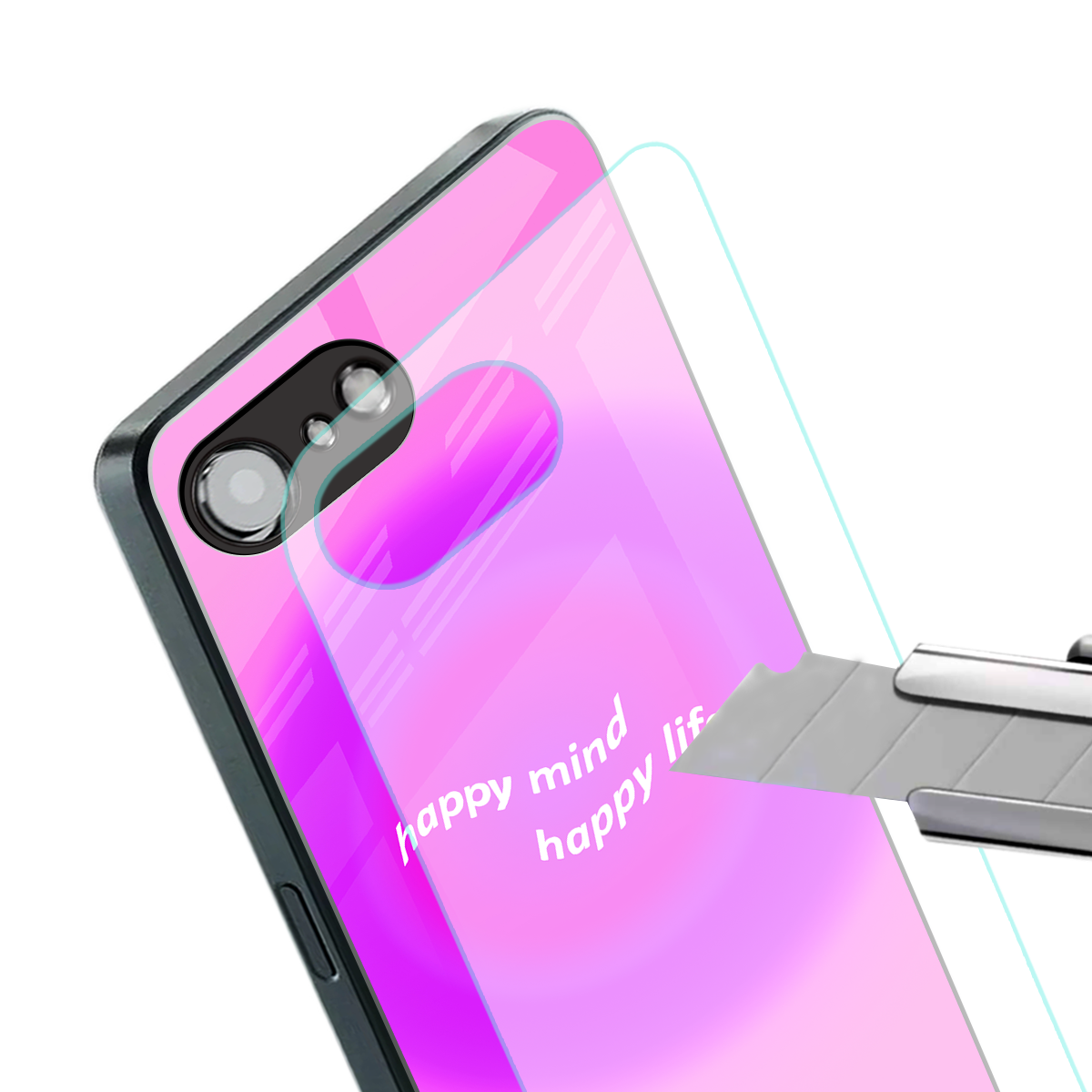 happy mind back phone cover | glass case for iphone 16e