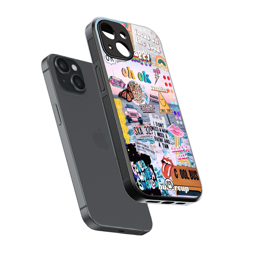 happy sunshine aesthetic collage back phone cover | glass case for iphone 13 mini