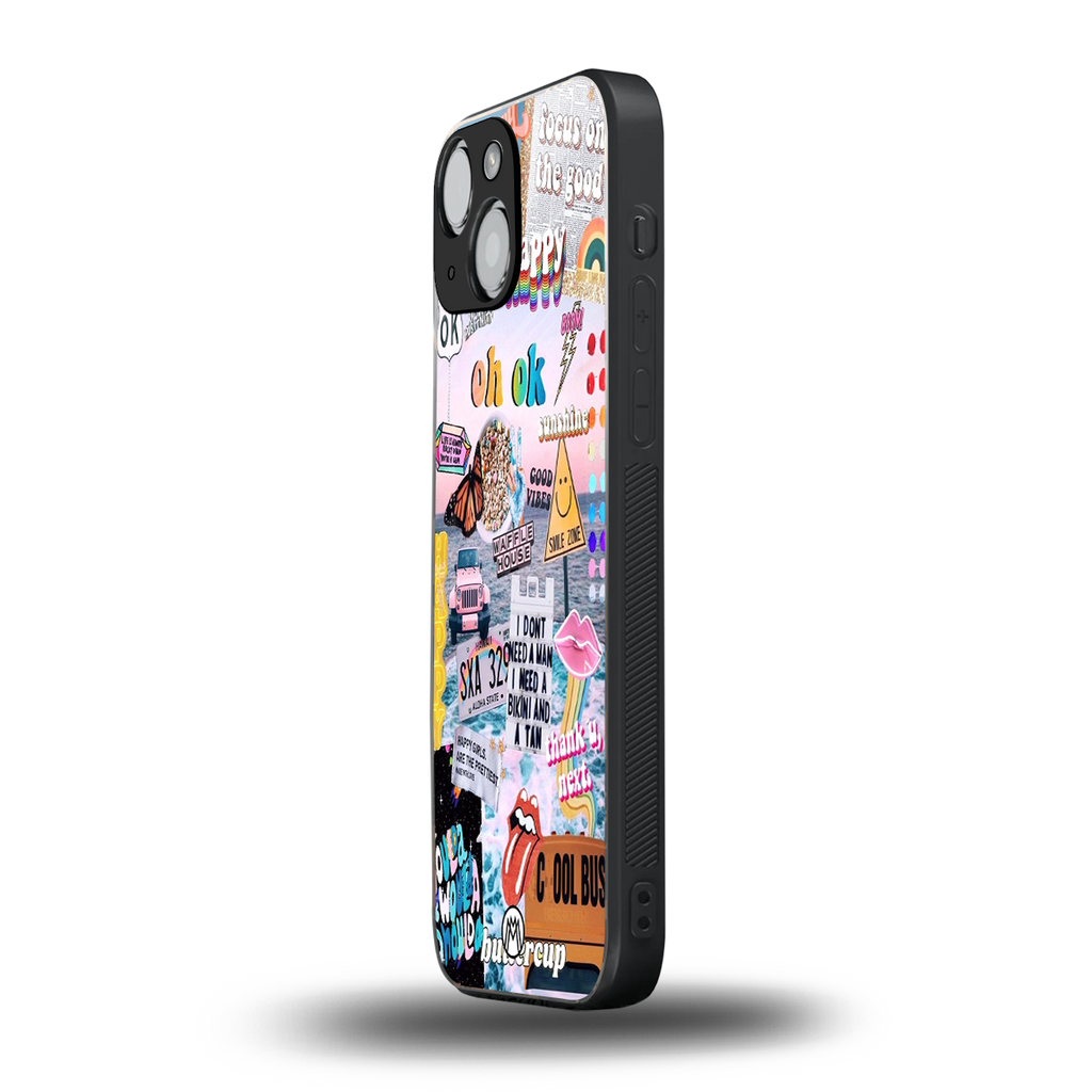 happy sunshine aesthetic collage back phone cover | glass case for iphone 13 mini