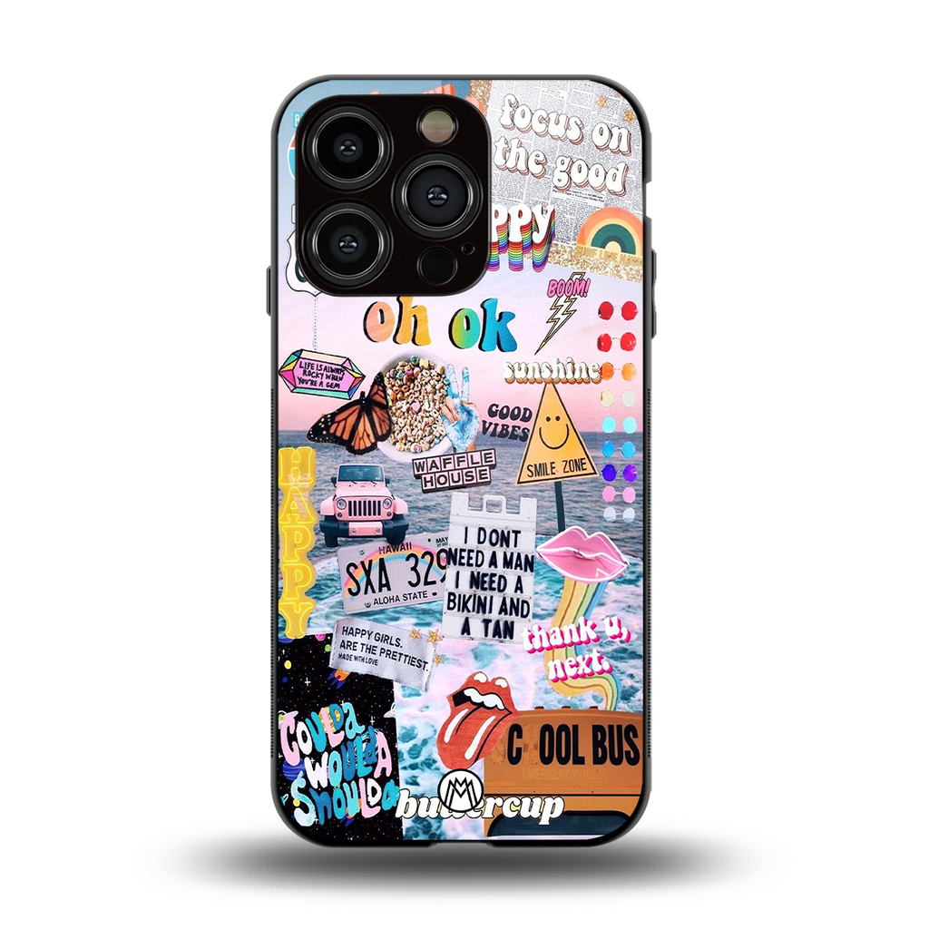 happy sunshine aesthetic collage back phone cover | glass case for iphone 13 pro